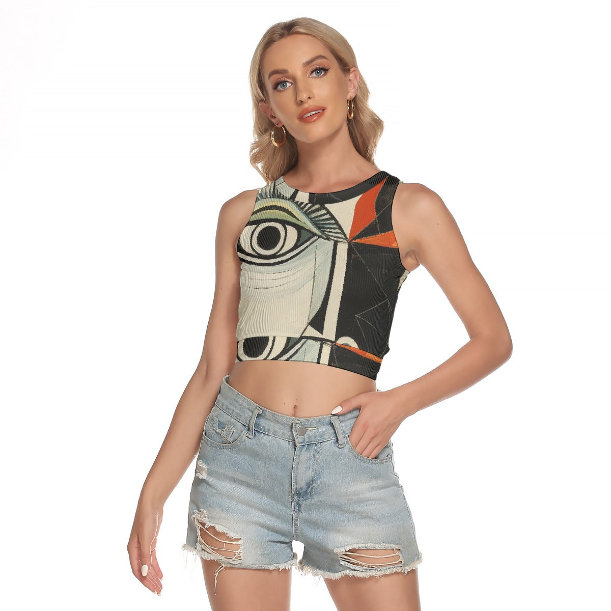 All-Over Print Women's Sleeveless Back Hollow Crop Top