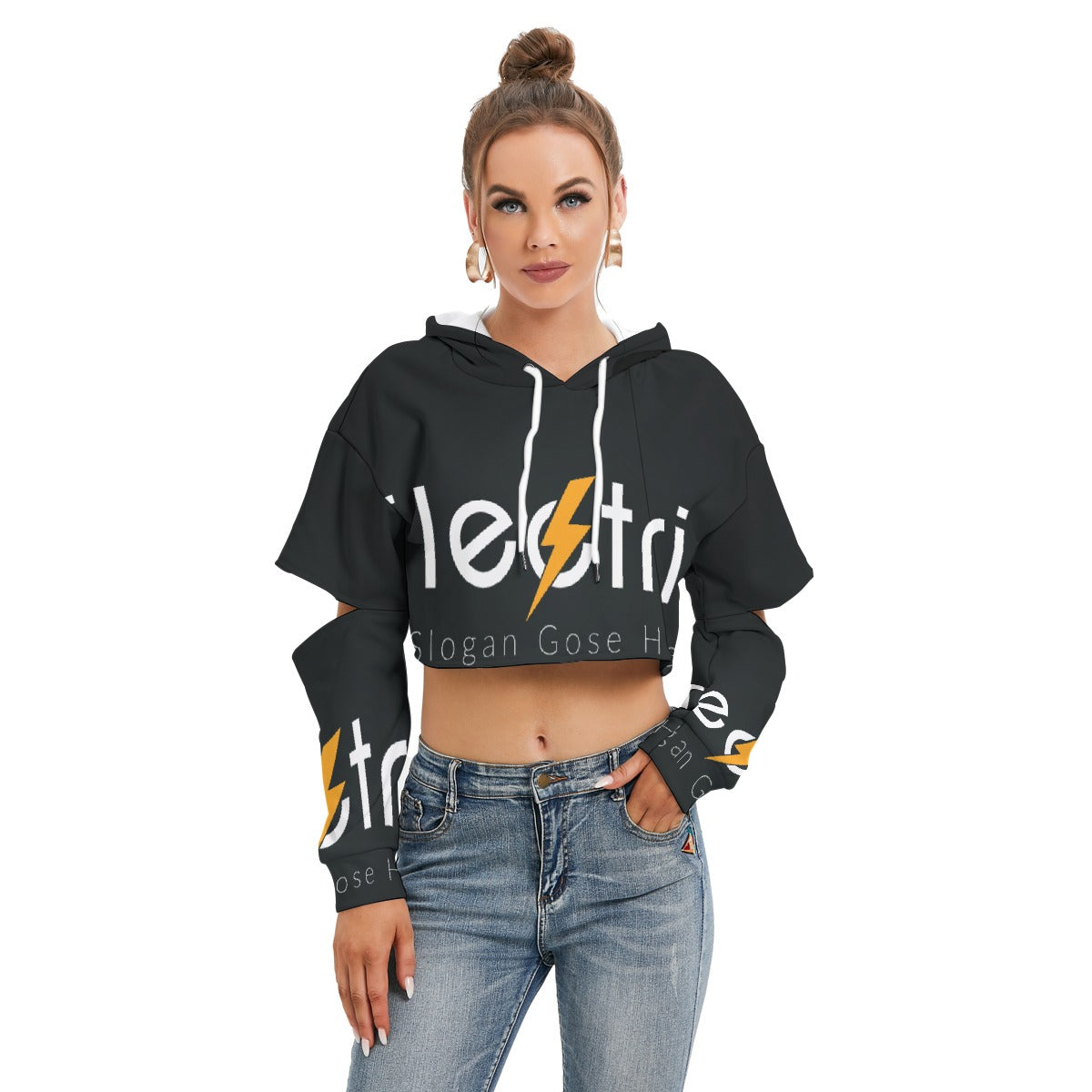 All-Over Print Women's Heavy Fleece Hoodie With Hollow Out Sleeve