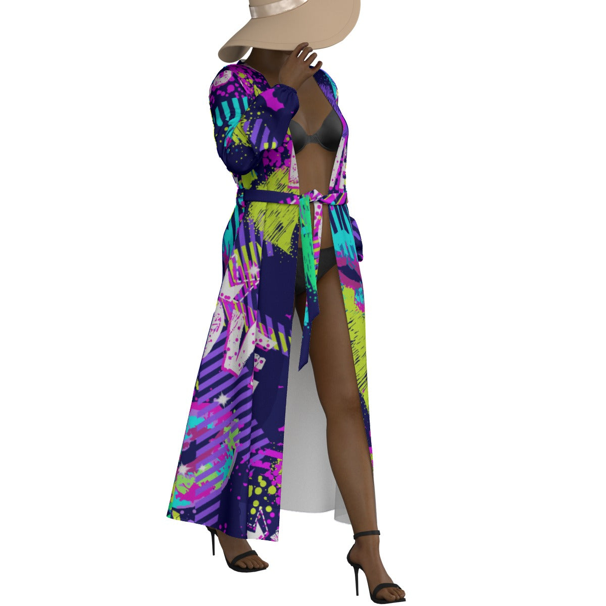 All-Over Print Women's Lace-up Chiffon Robe