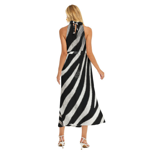 All-Over Print Women's Wrap Hem Belted Halter Dress