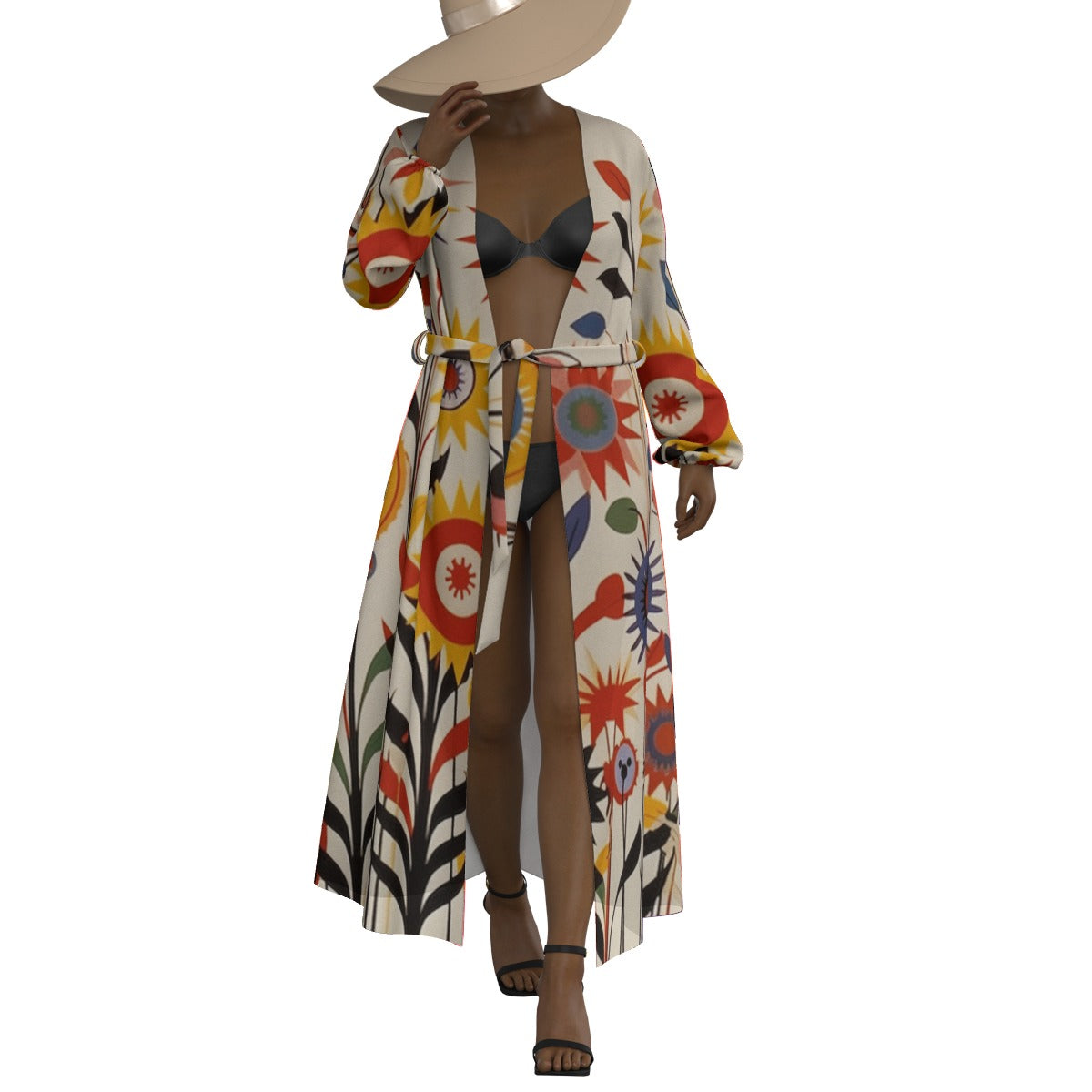 All-Over Print Women's Lace-up Chiffon Robe