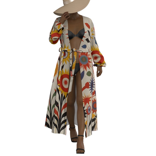 All-Over Print Women's Lace-up Chiffon Robe