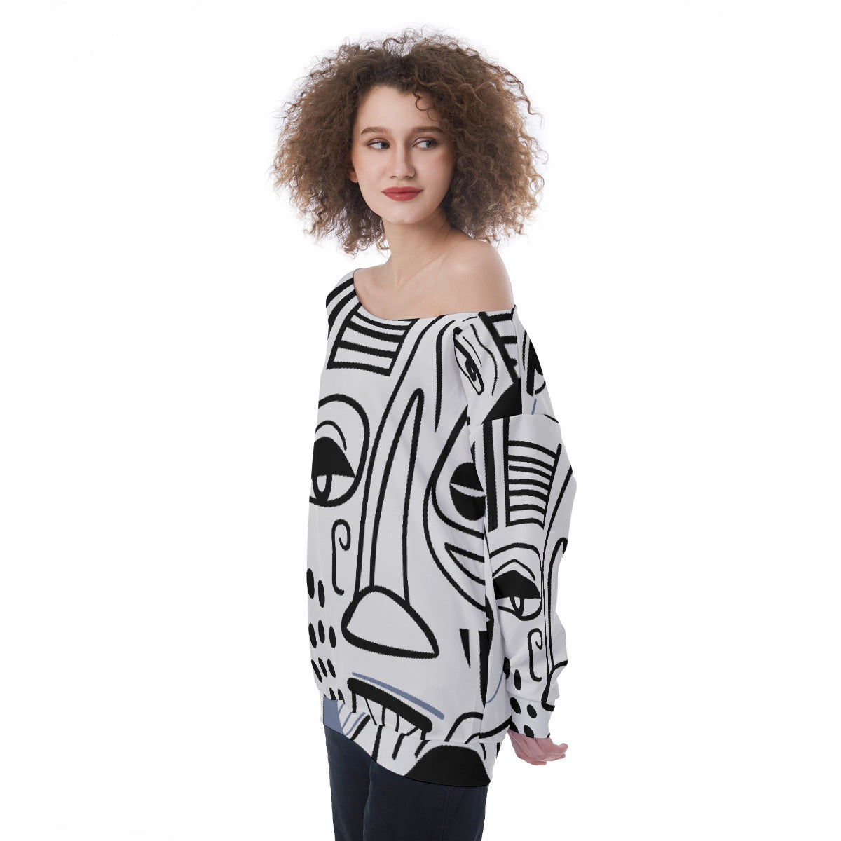 All-Over Print Oversized Women's Off-Shoulder Sweatshirt