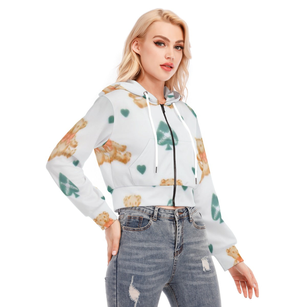 All-Over Print Women's Crop Top Hoodie With Zipper Closure