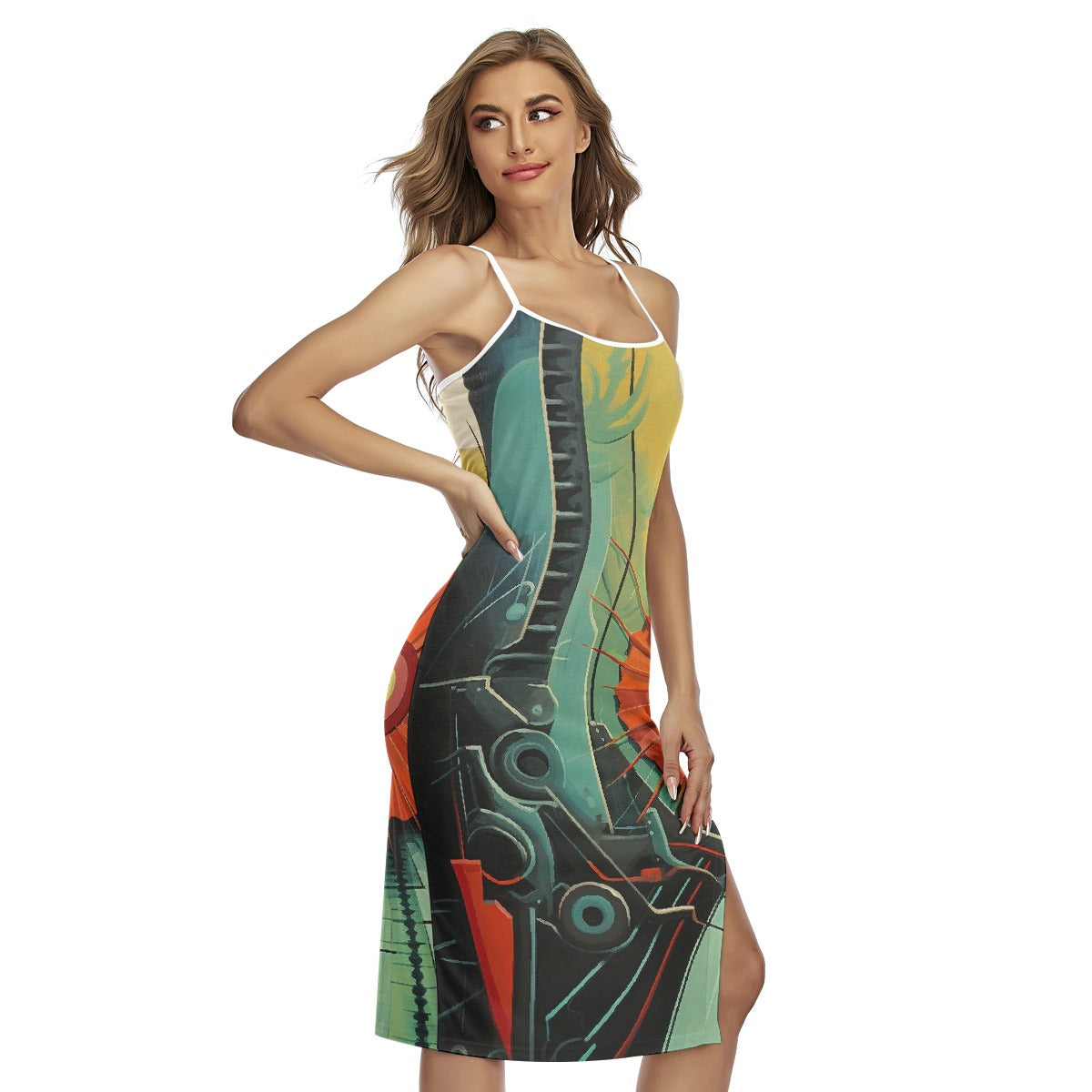 All-Over Print Women's Back Cross Cami Dress