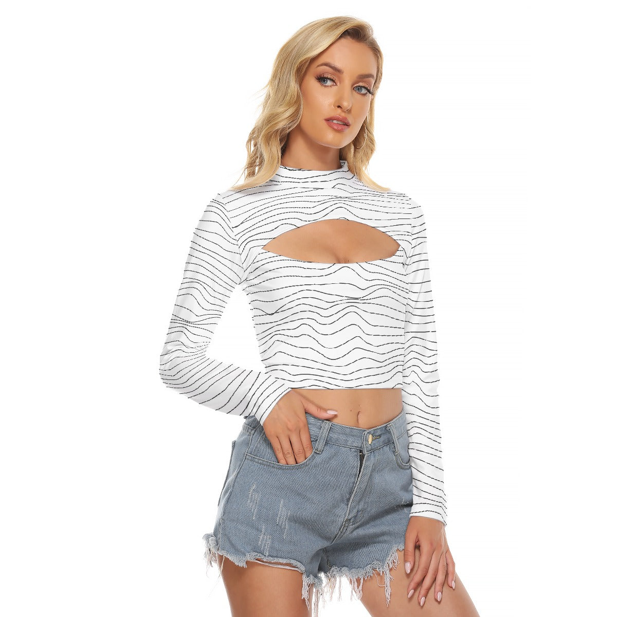 All-Over Print Women's Hollow Chest Keyhole Tight Crop Top