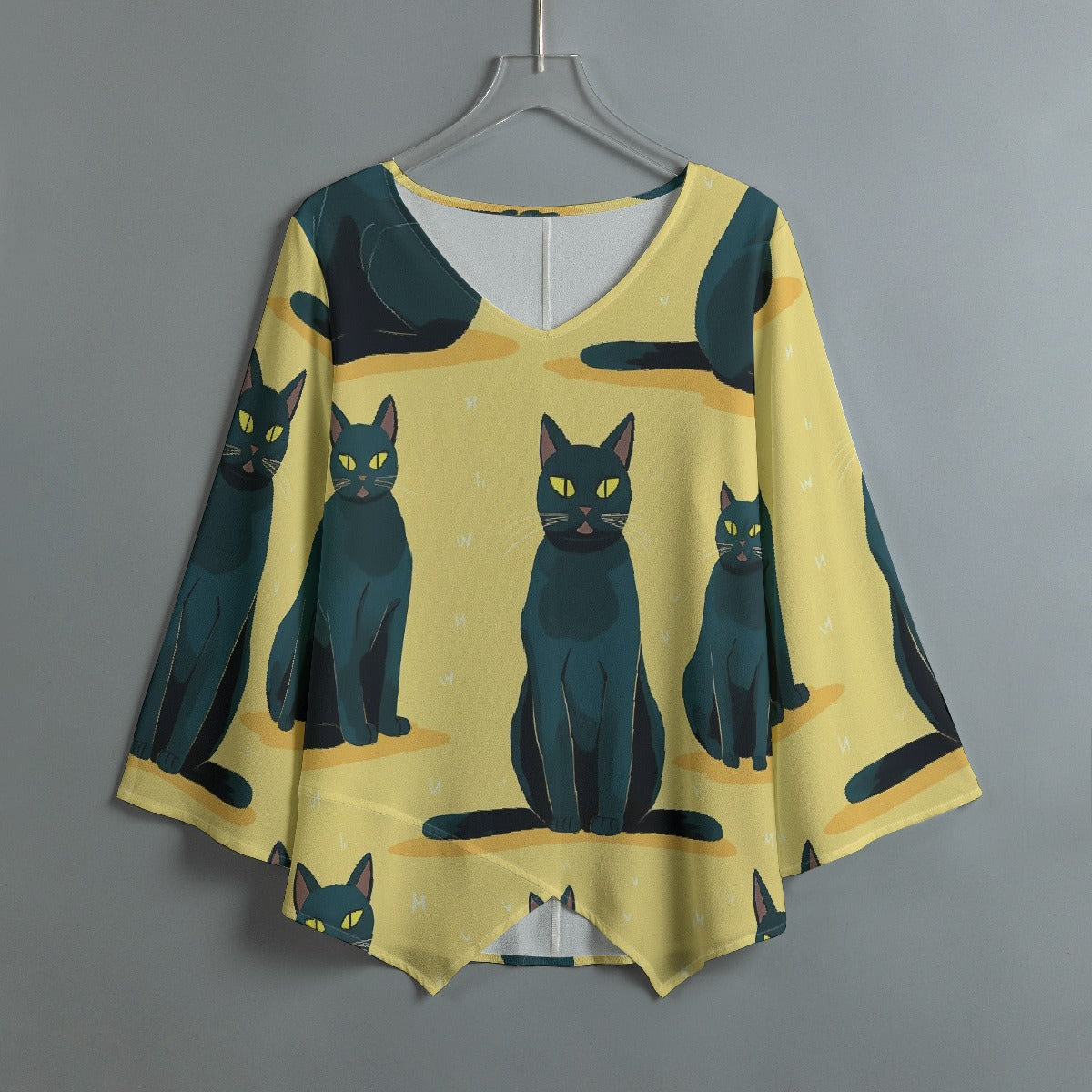 All-Over Print Women's V-neck T-shirt With Irregular Hem