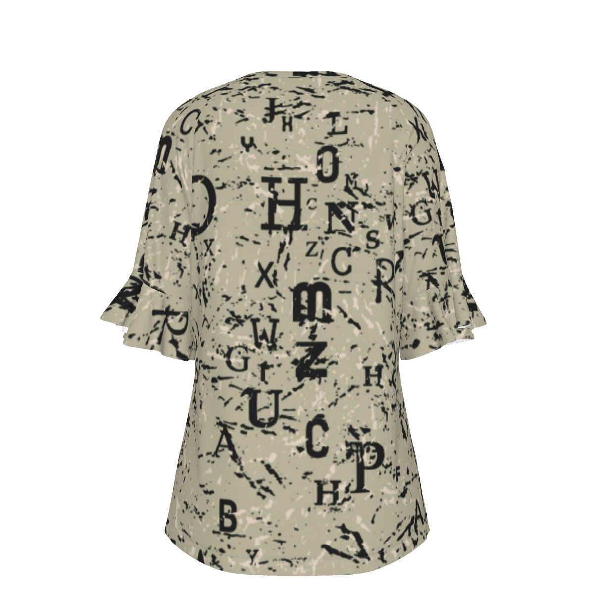 All-Over Print V-neck Women's T-shirt With Bell Sleeve