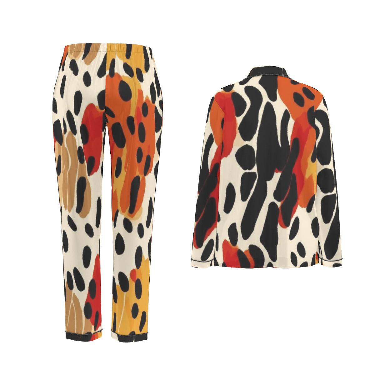 All-Over Print Women's Long Sleeve Pajama Set With Black Contrast Piping