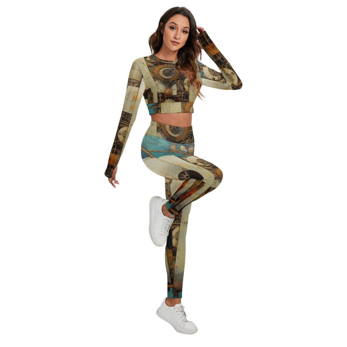 All-Over Print Women's Sport Set With Backless Top And Leggings