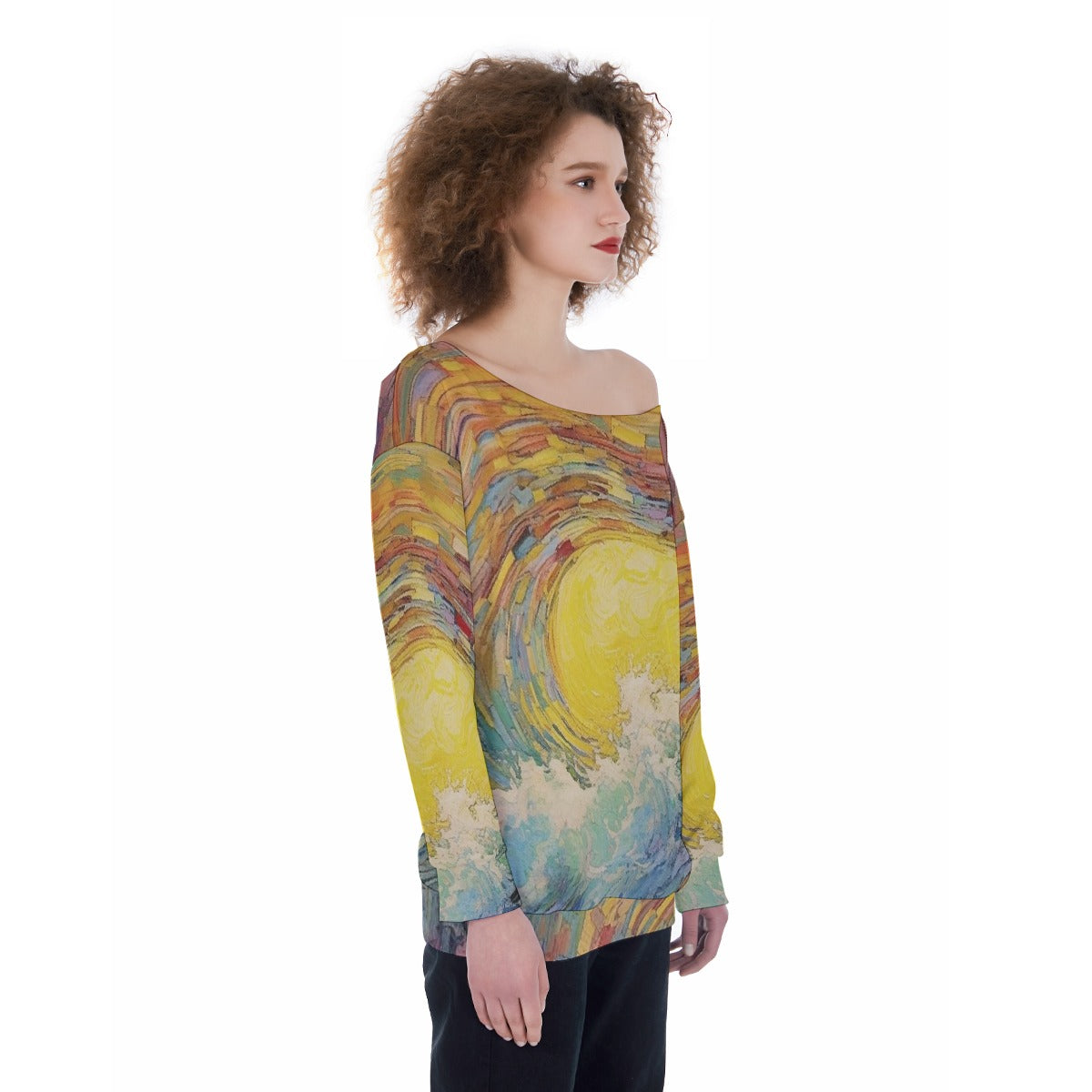 All-Over Print Oversized Women's Off-Shoulder Sweatshirt
