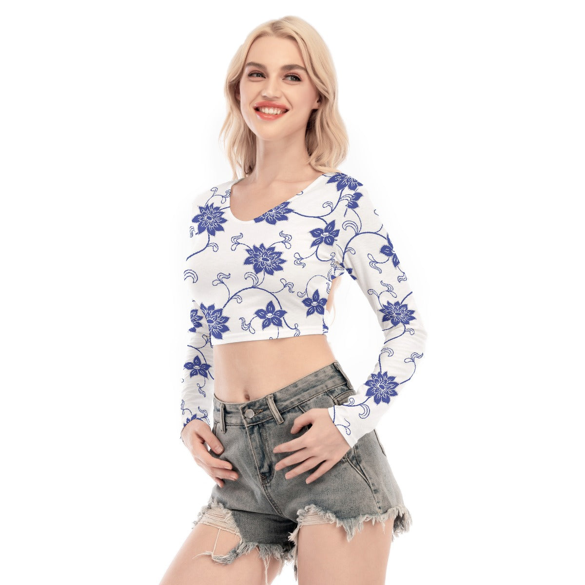 All-Over Print Women's Back Hollow T-shirt With Strap