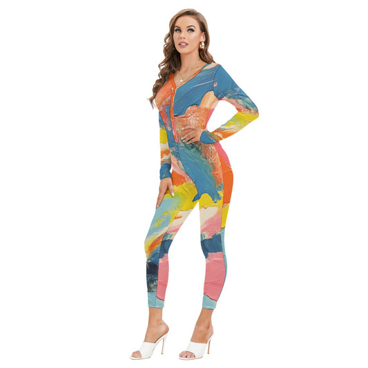 All-Over Print Women's Plunging Neck Jumpsuit