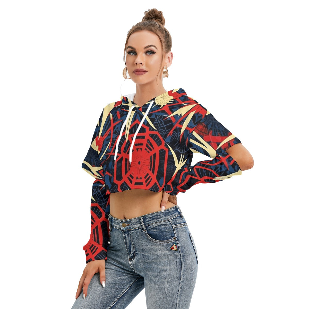 All-Over Print Women's Heavy Fleece Hoodie With Hollow Out Sleeve