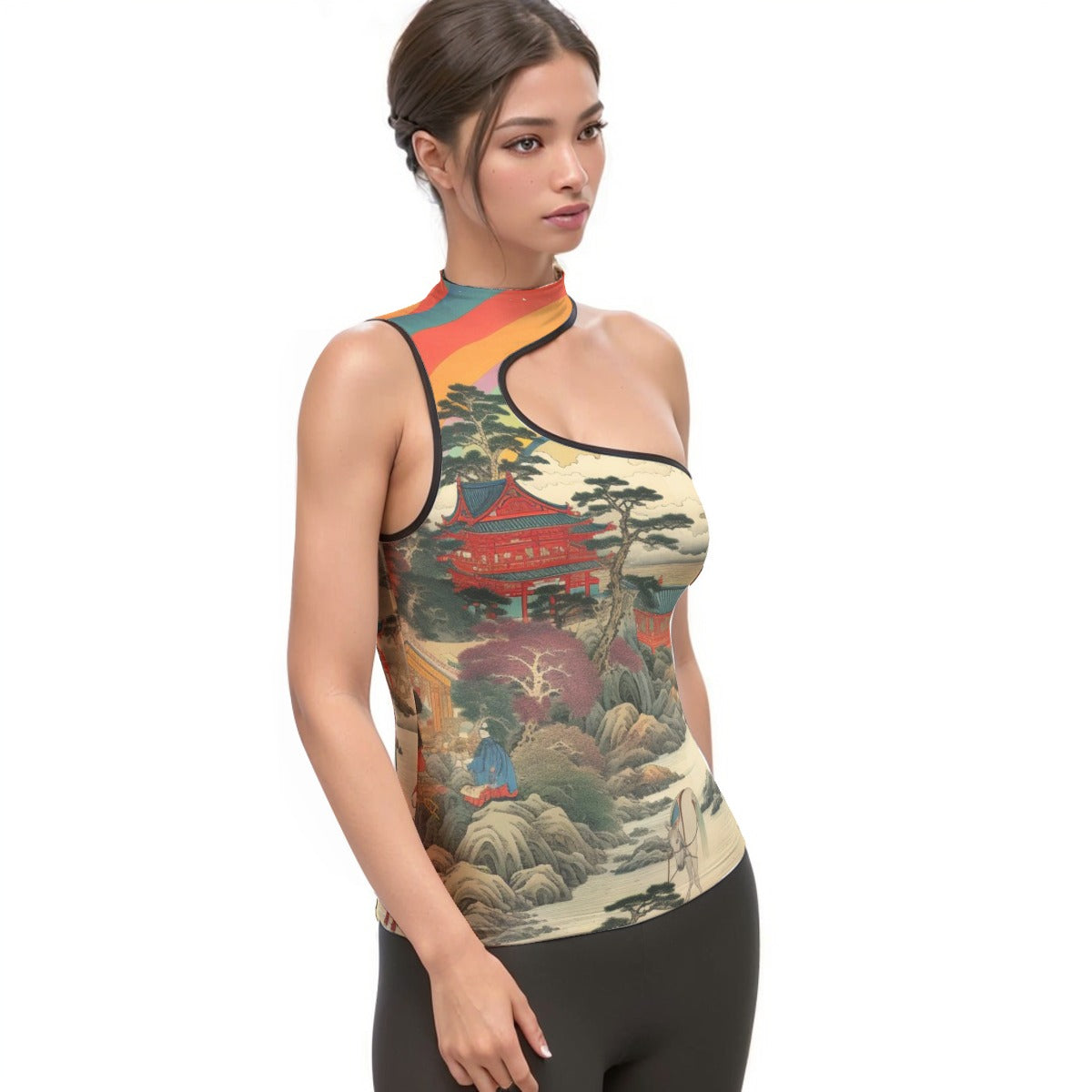 All-Over Print Women's Halter Sleeveless Asymmetrical Tank Top