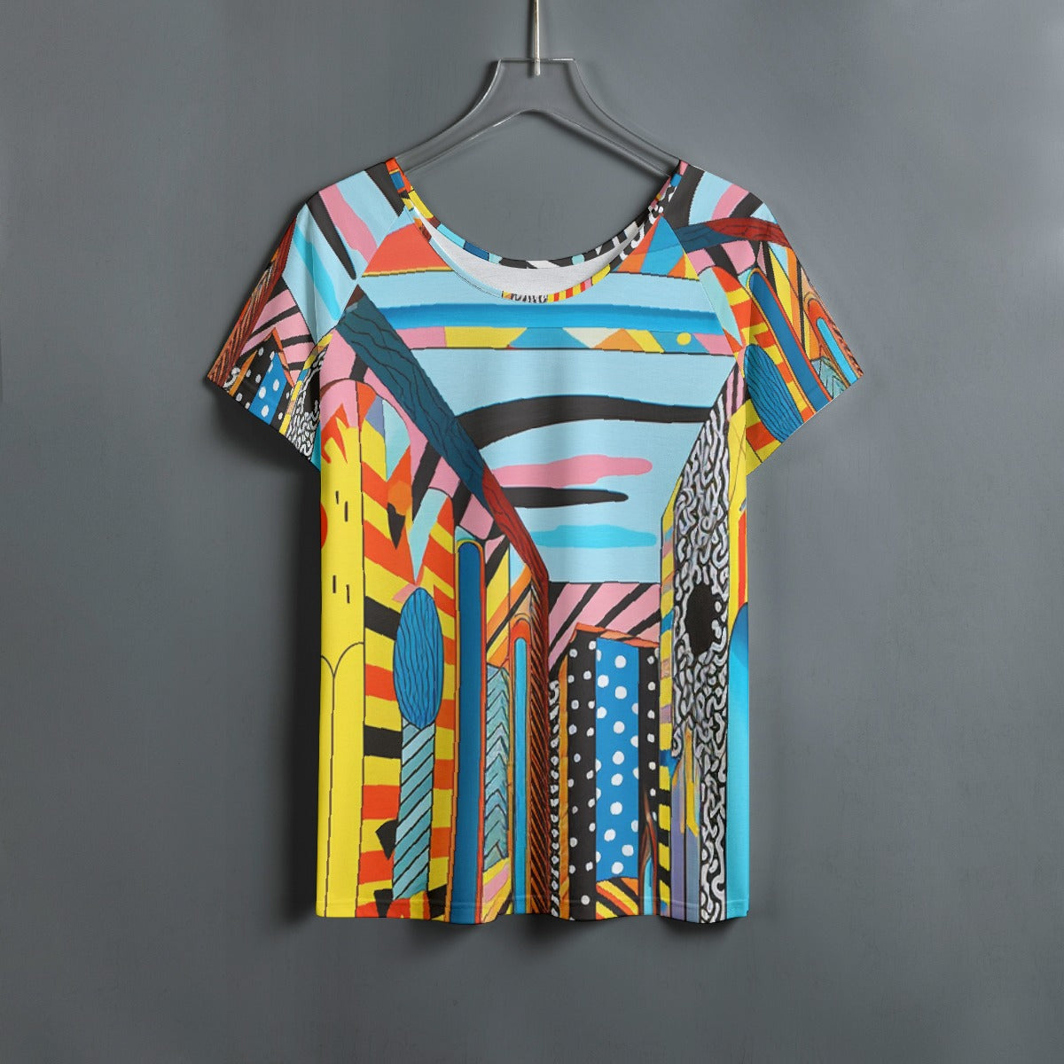 All-Over Print Women's Round Neck T-shirt With Raglan Sleeve