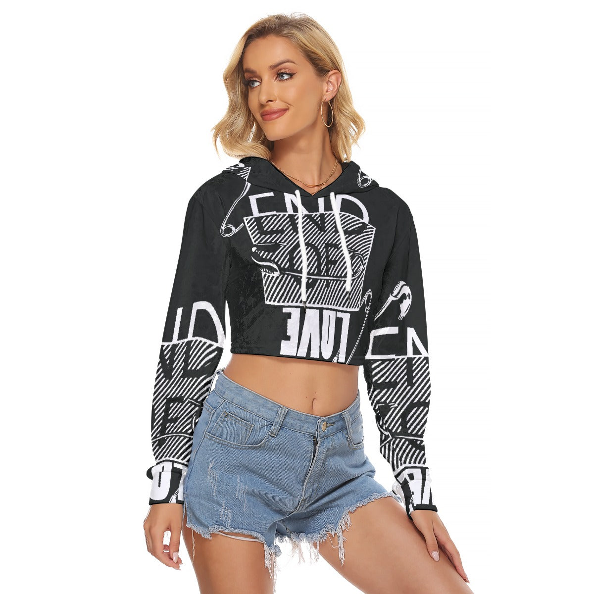 All-Over Print Women's Crop Top Hoodie|Velvet