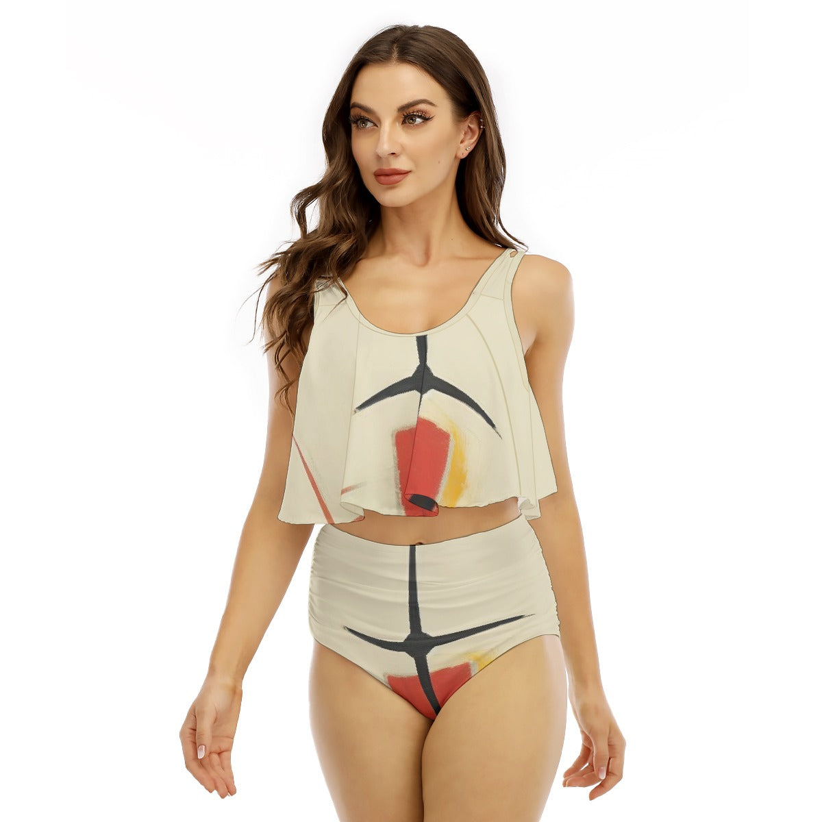 All-Over Print Women's Ruffled Vest Bikini Swimsuit