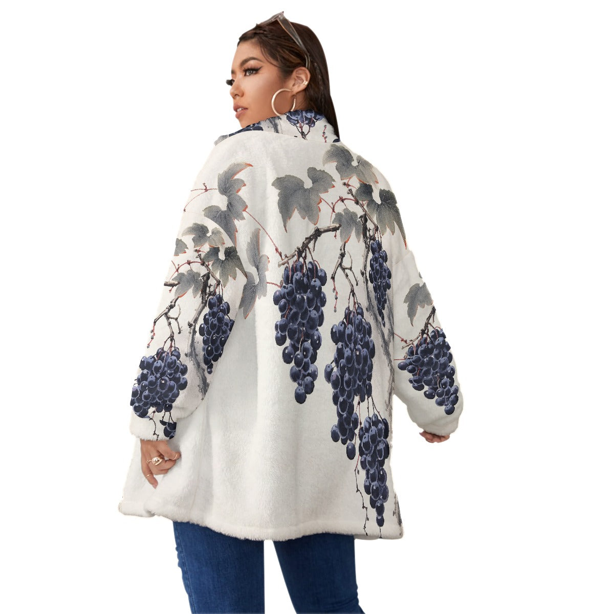 All-Over Print Unisex Borg Fleece Stand-up Collar Coat With Zipper Closure(Plus Size)