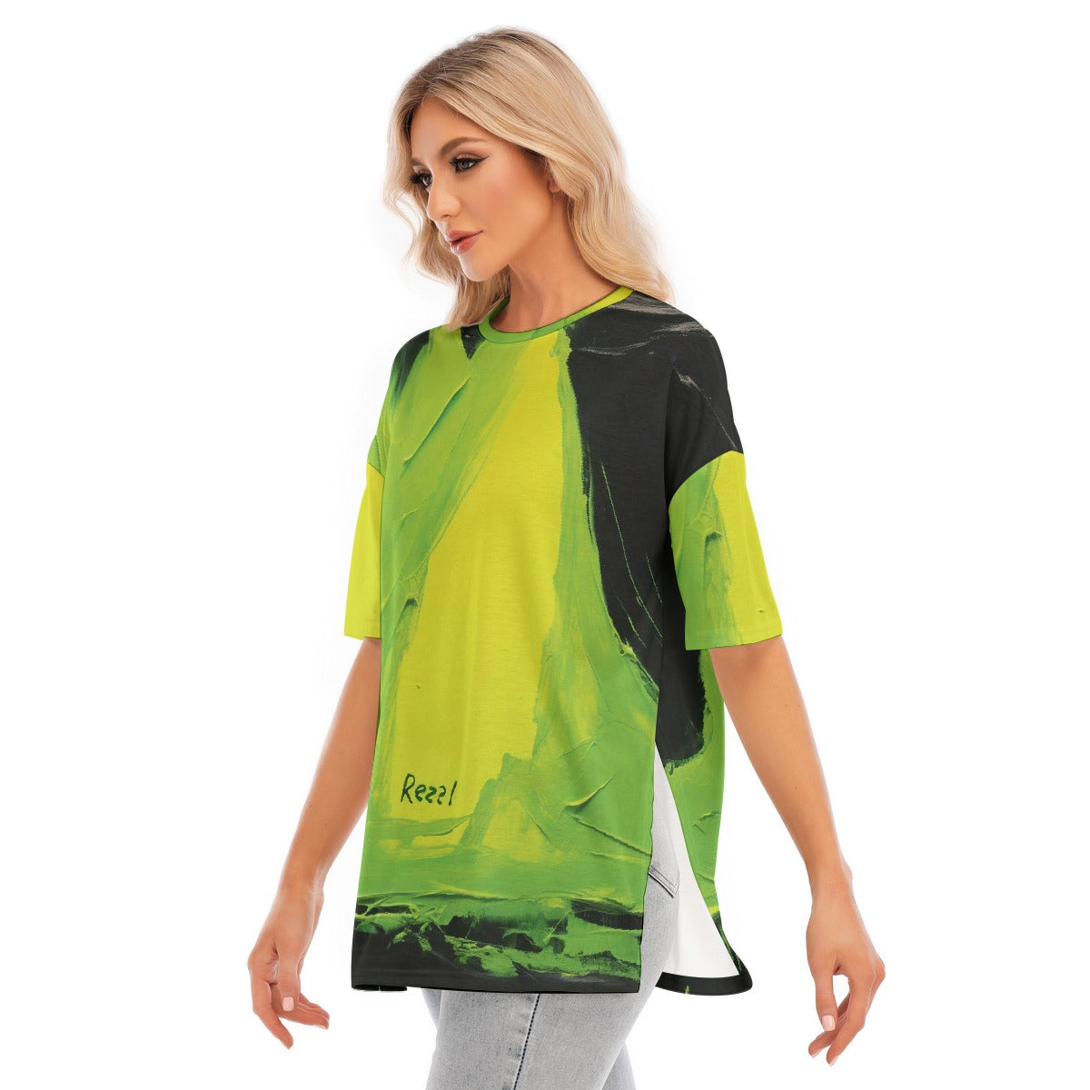 All-Over Print Women's Short Sleeves T-shirt With Hem Split