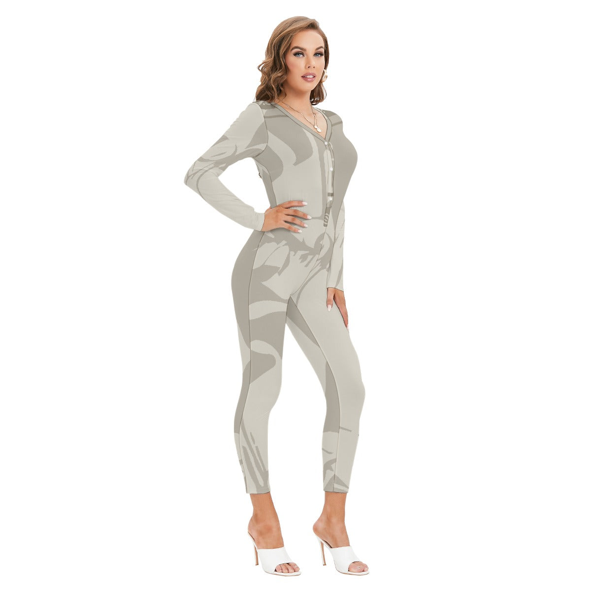 All-Over Print Women's Plunging Neck Jumpsuit