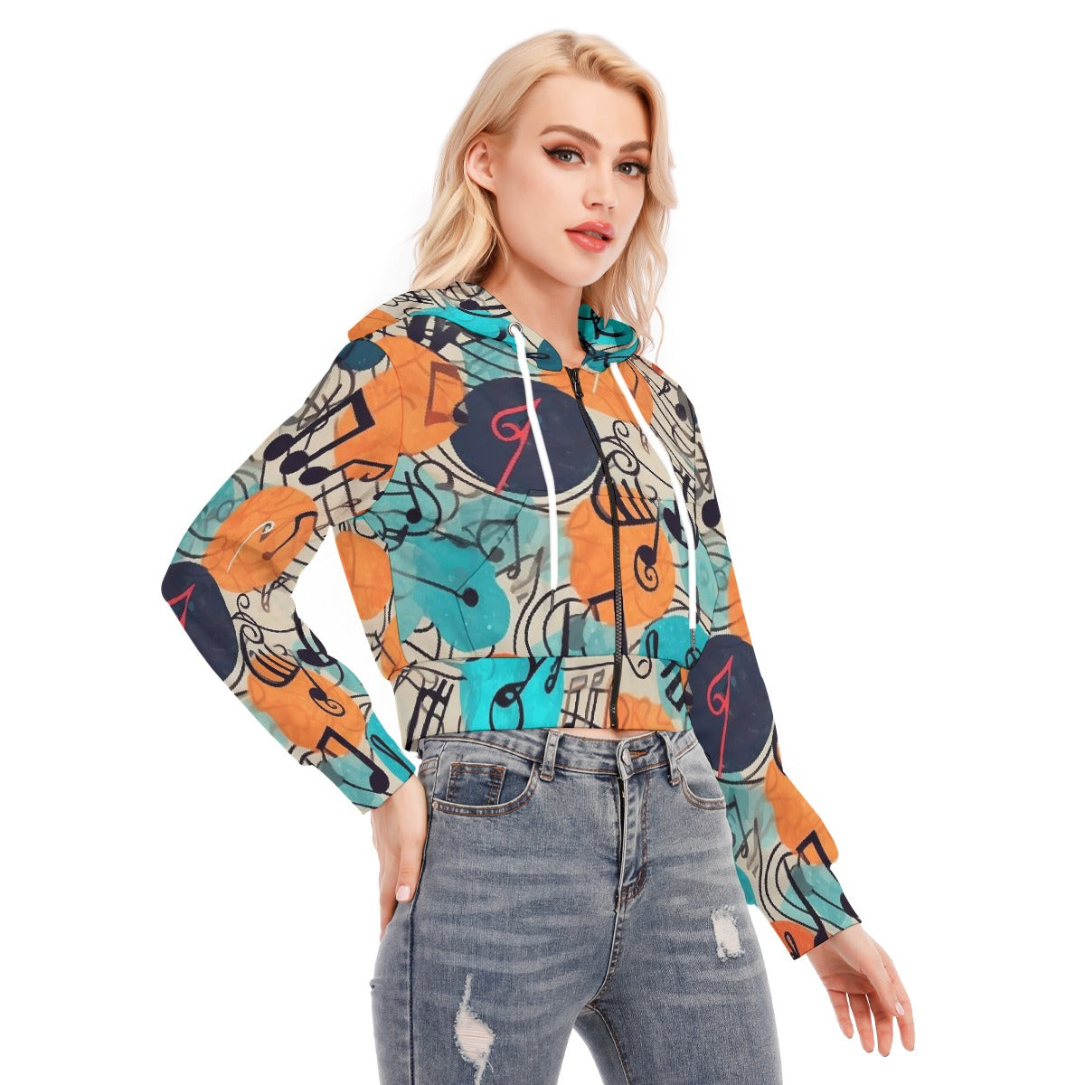 All-Over Print Women's Crop Top Hoodie With Zipper Closure