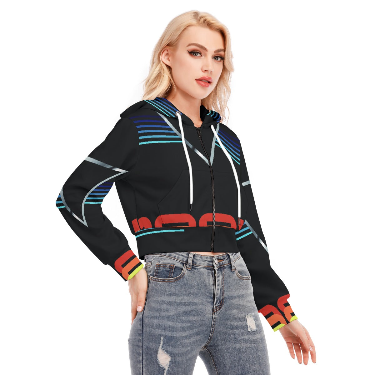 All-Over Print Women's Crop Top Hoodie With Zipper Closure