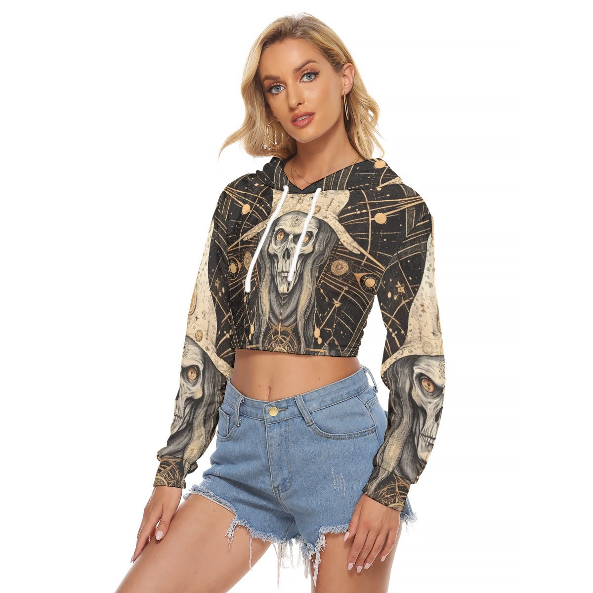 All-Over Print Women's Crop Top Hoodie|Velvet