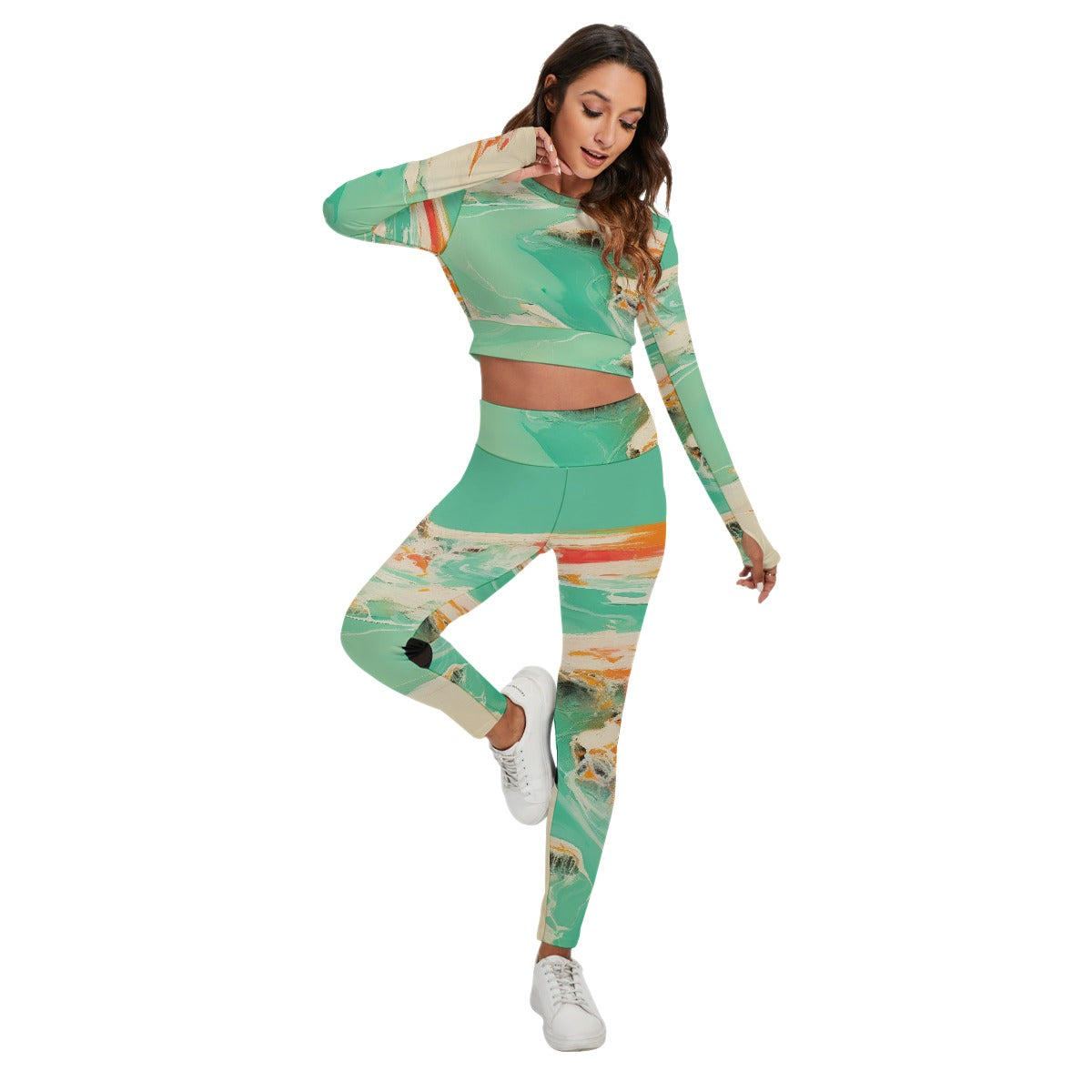 All-Over Print Women's Sport Set With Backless Top And Leggings