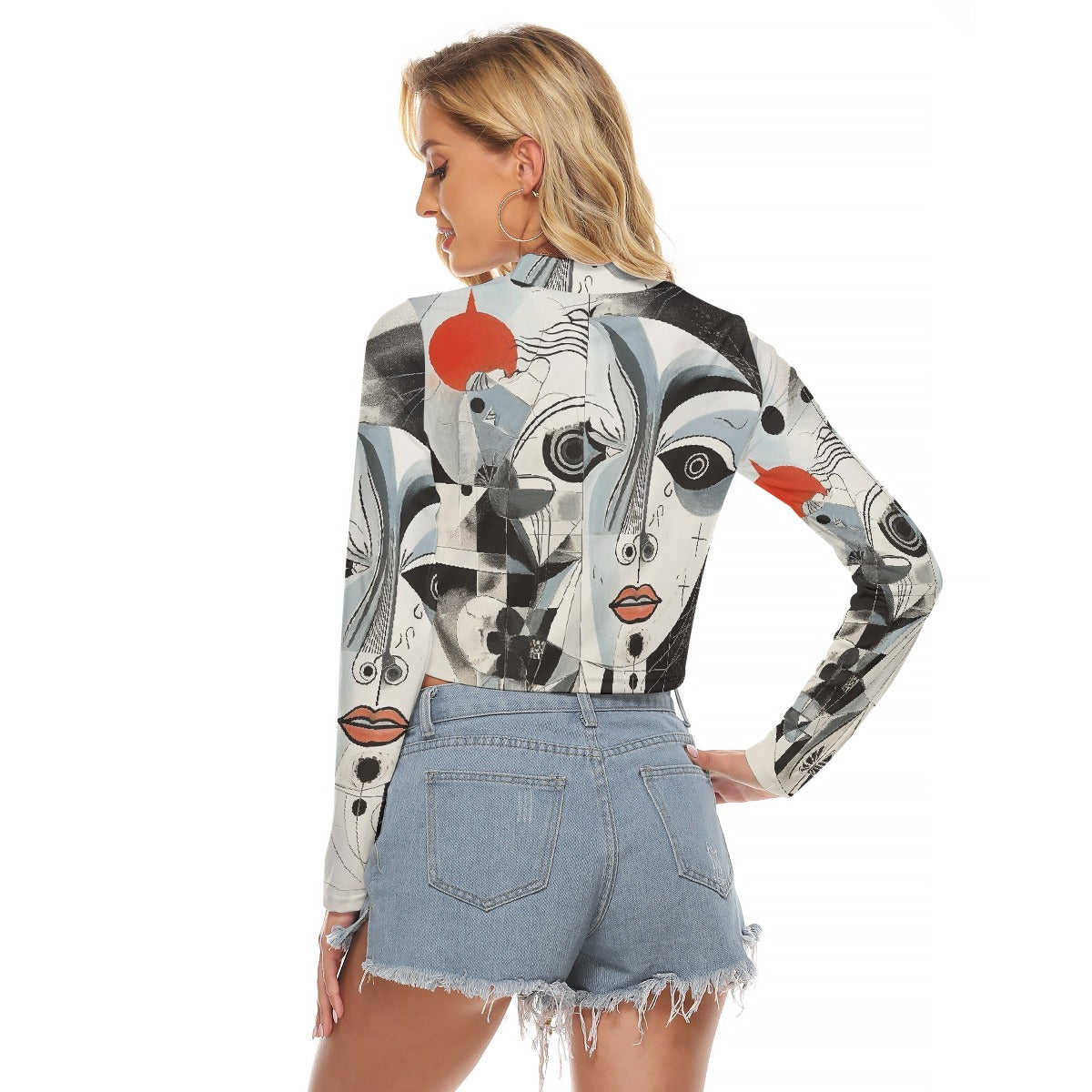 All-Over Print Women's Hollow Chest Keyhole Tight Crop Top