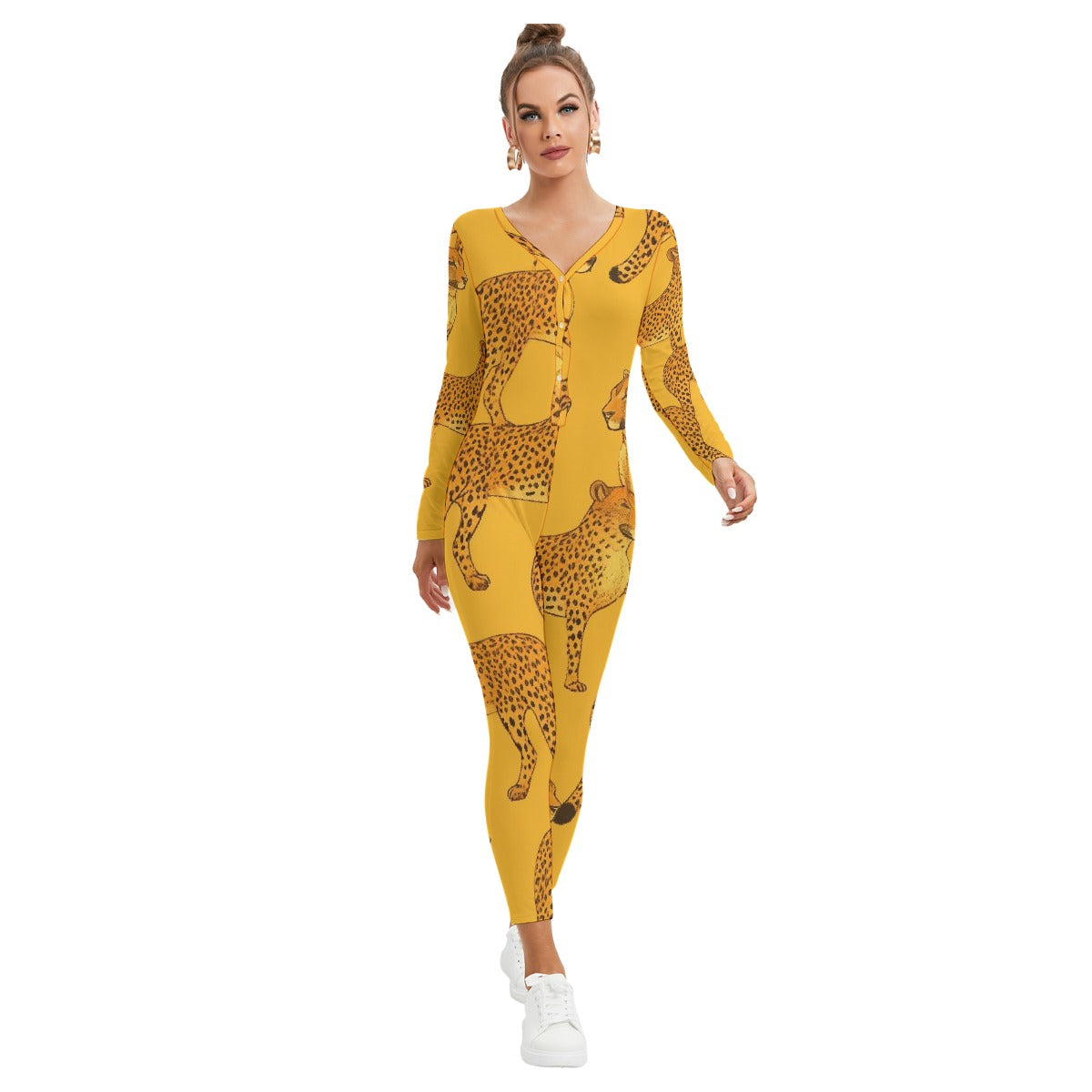 All-Over Print Women's Plunging Neck Jumpsuit