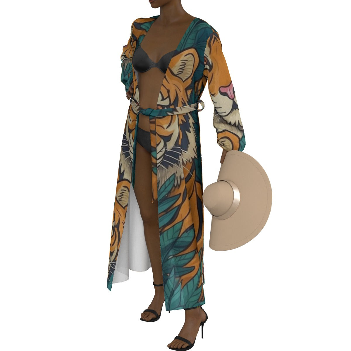 All-Over Print Women's Lace-up Chiffon Robe