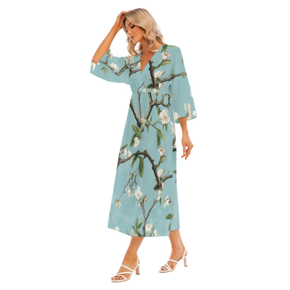 All-Over Print Women's Mid-Sleeve Long Dress