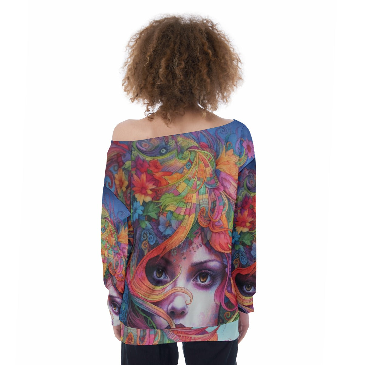 All-Over Print Oversized Women's Off-Shoulder Sweatshirt