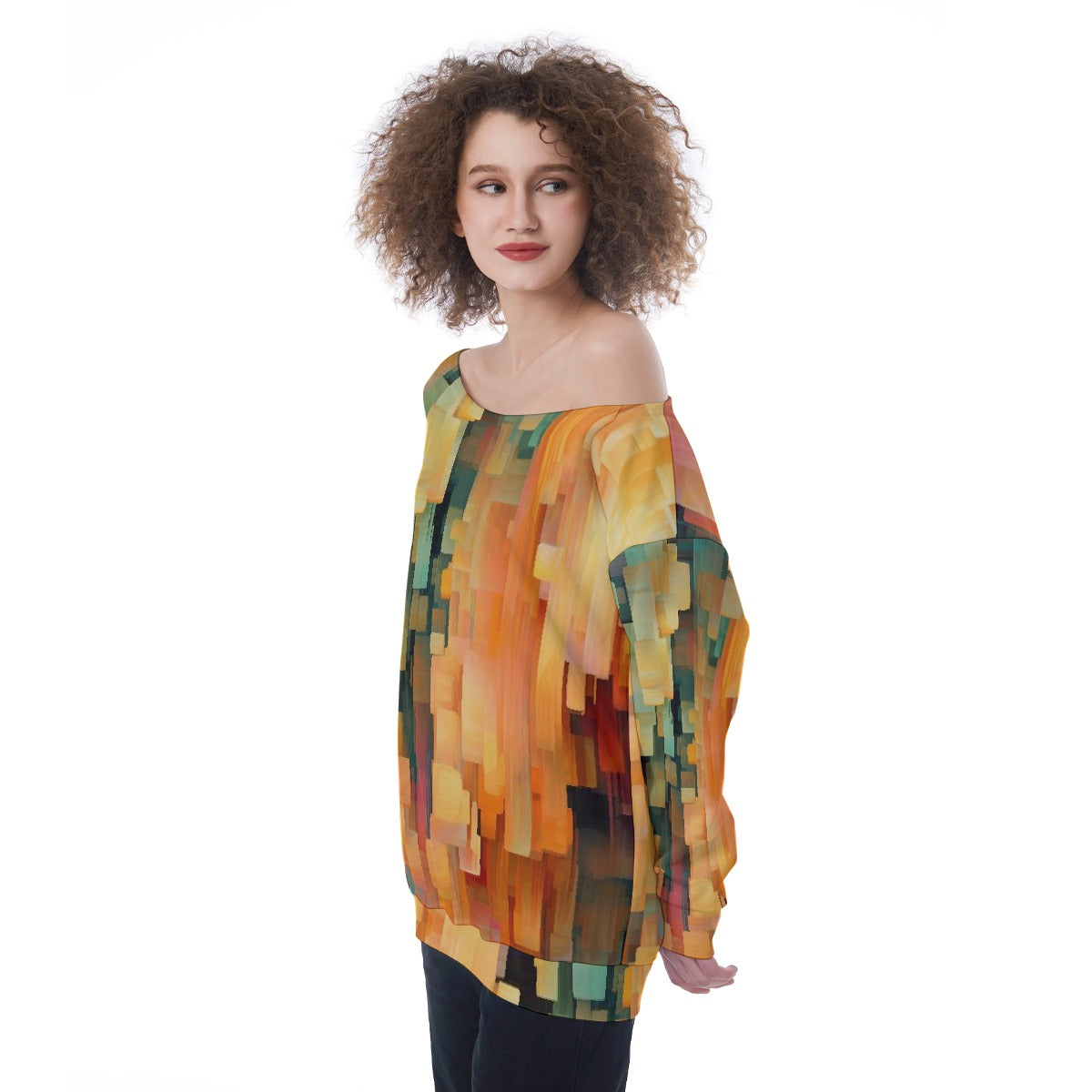 All-Over Print Oversized Women's Off-Shoulder Sweatshirt