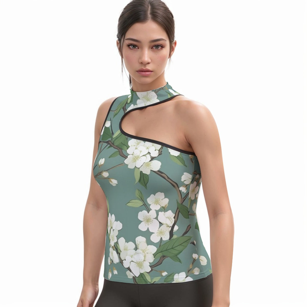 All-Over Print Women's Halter Sleeveless Asymmetrical Tank Top