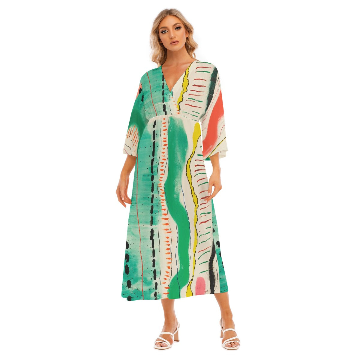 All-Over Print Women's Mid-Sleeve Long Dress