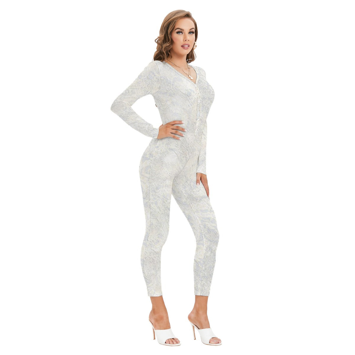 All-Over Print Women's Plunging Neck Jumpsuit