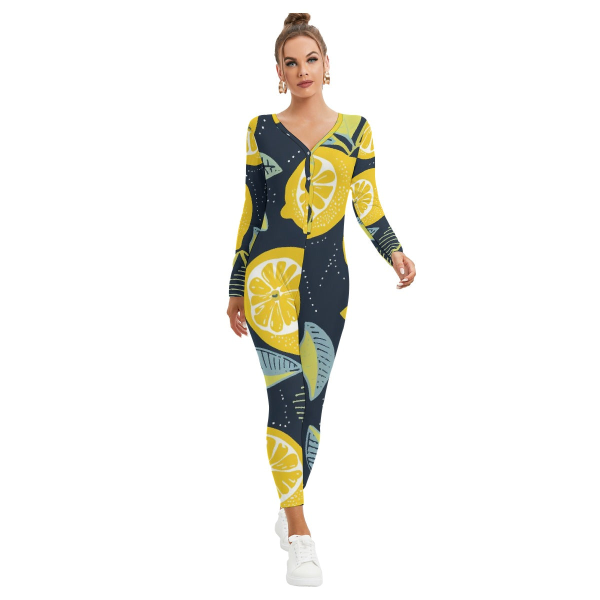 All-Over Print Women's Plunging Neck Jumpsuit