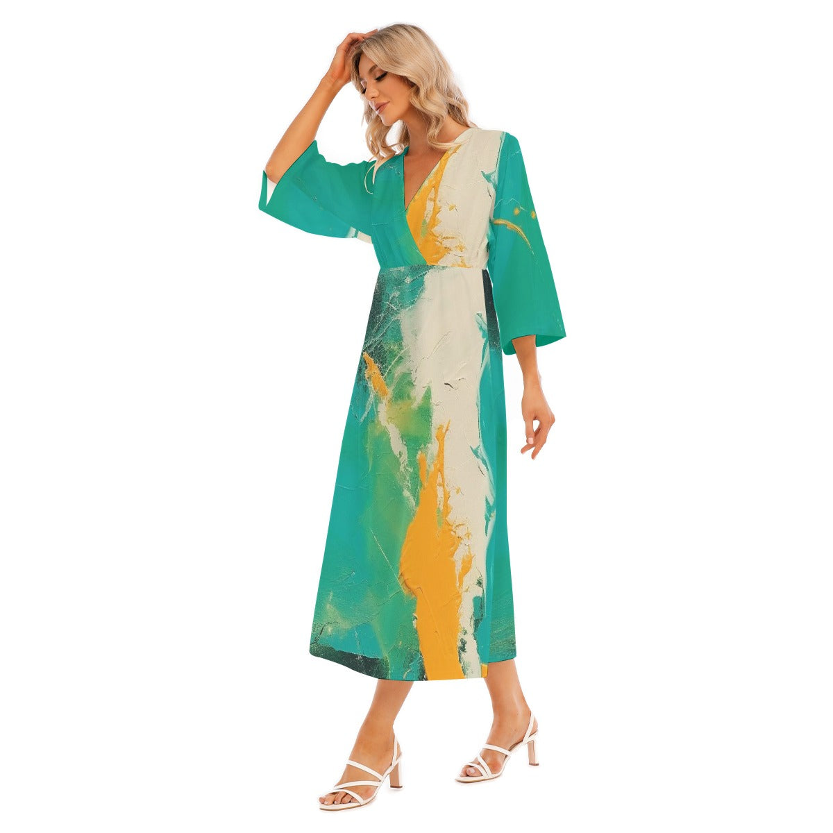 All-Over Print Women's Mid-Sleeve Long Dress
