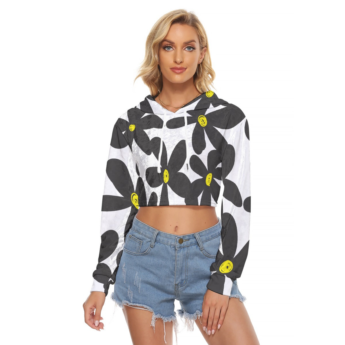 All-Over Print Women's Crop Top Hoodie|Velvet
