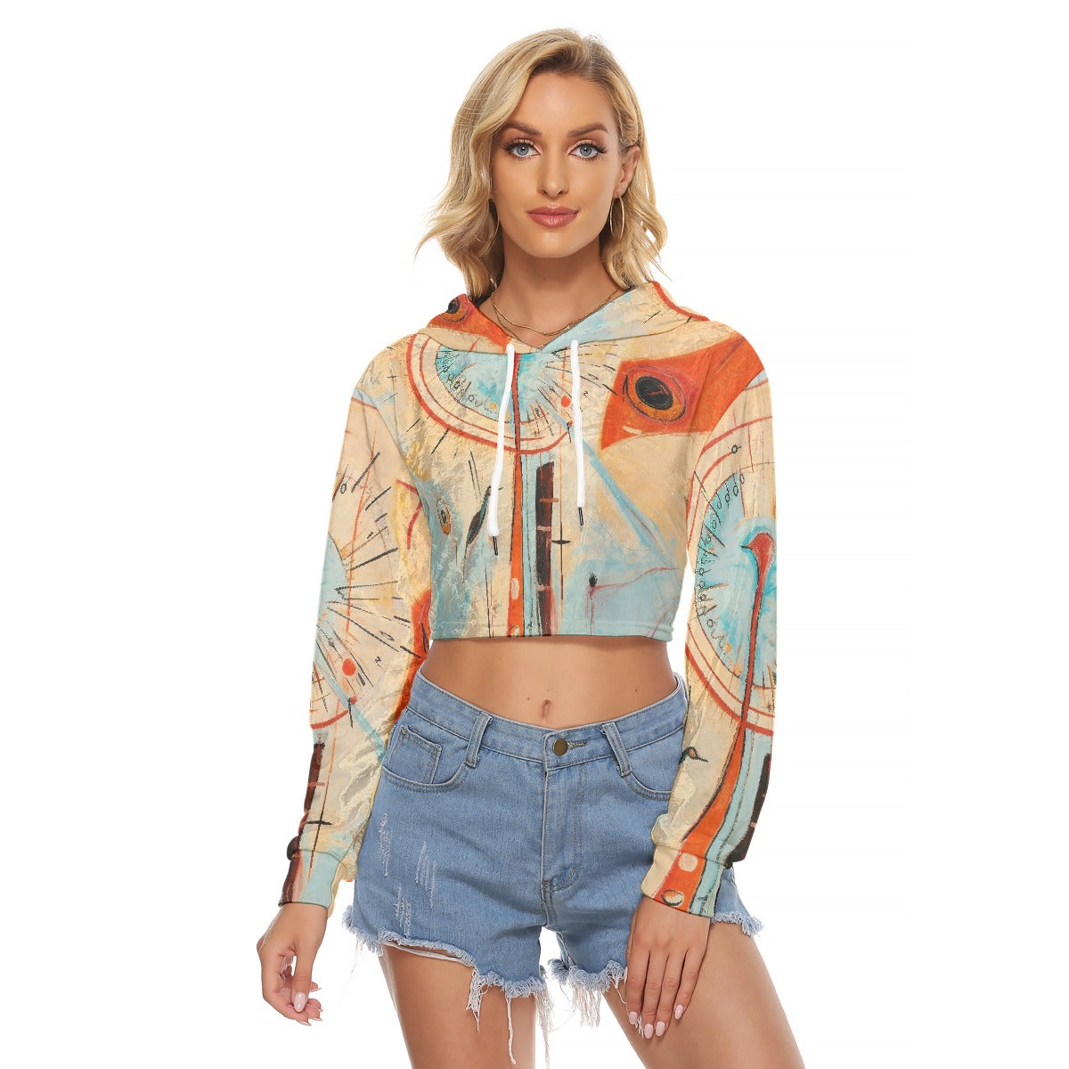 All-Over Print Women's Crop Top Hoodie|Velvet