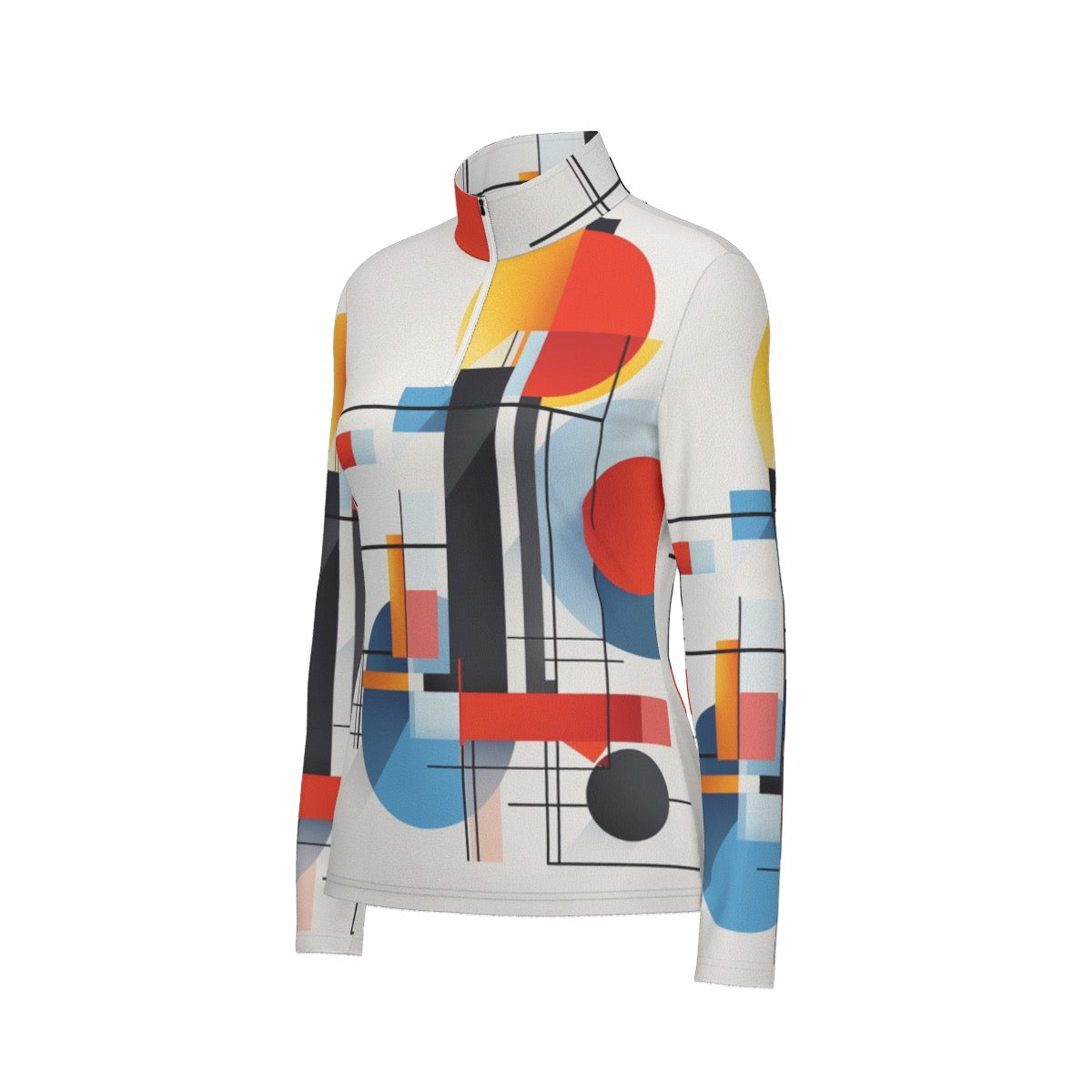 All-Over Print Women's Sports Collar Jersey With Long Sleeve