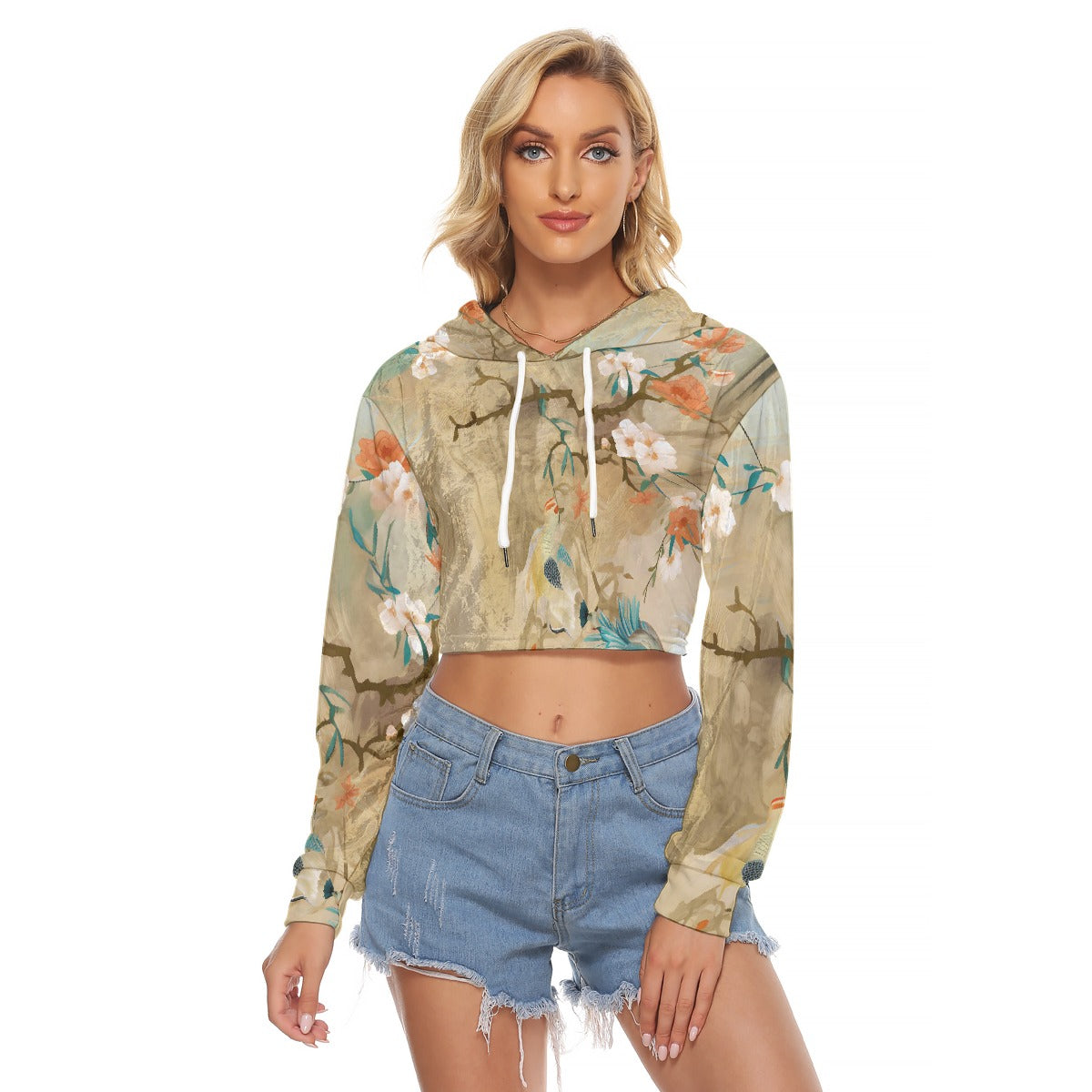 All-Over Print Women's Crop Top Hoodie|Velvet