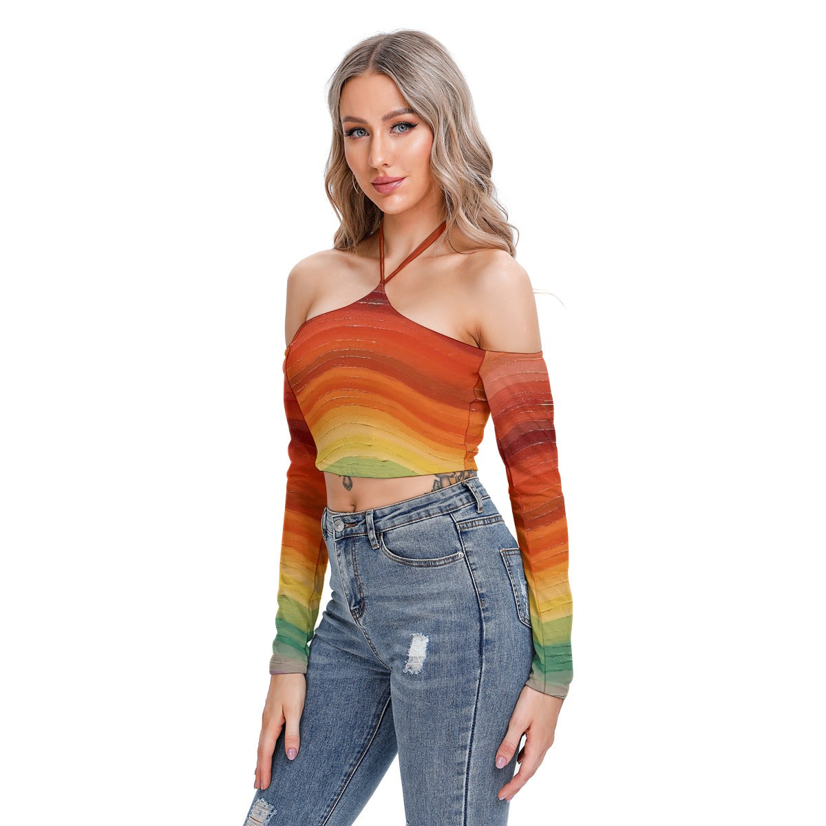 All-Over Print Women's Halter Lace-up Top