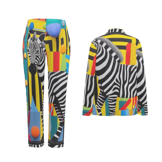 All-Over Print Women's Long Sleeve Pajama Set With Black Contrast Piping