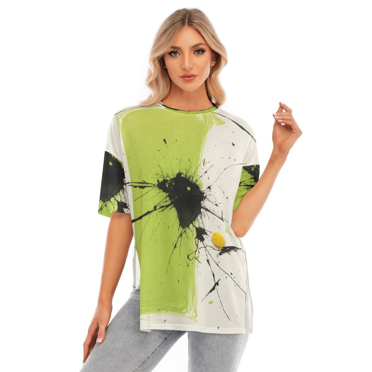 All-Over Print Women's Short Sleeves T-shirt With Hem Split
