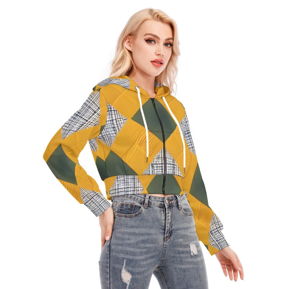 All-Over Print Women's Crop Top Hoodie With Zipper Closure