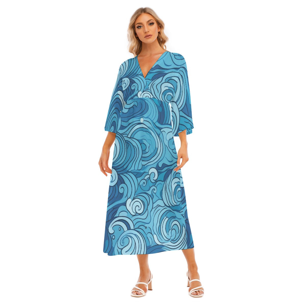 All-Over Print Women's Mid-Sleeve Long Dress
