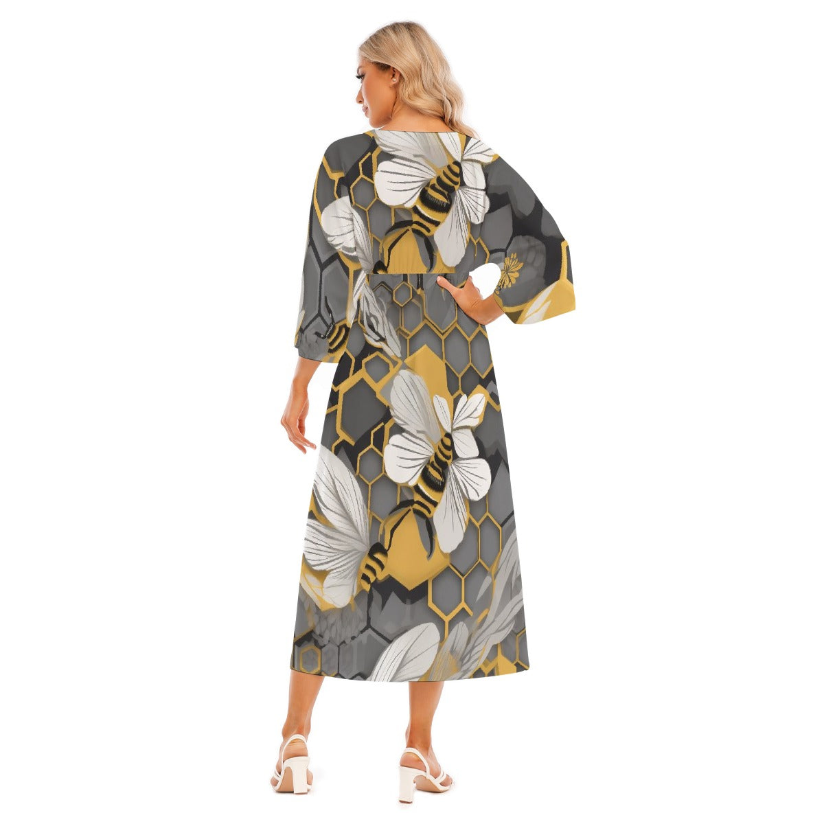 All-Over Print Women's Mid-Sleeve Long Dress